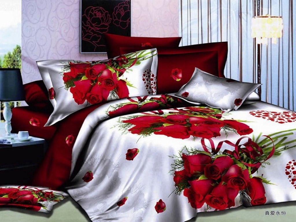 Attractive 3d Comforters Part - 14: ... Wholesale Red Rose With Prints 3d Bedding Set Quilt White Red Comforters Sets Duvet Covers ...