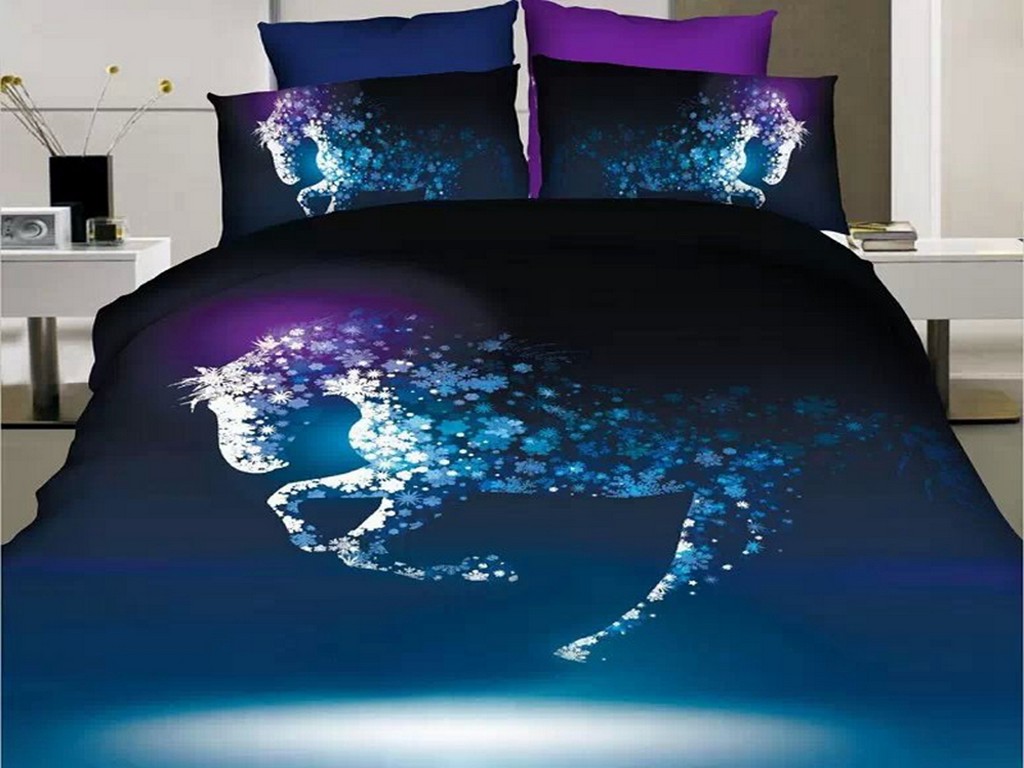 Domestic Animal 3d Bedding Sets Horse 3d Bedding Sets For Kids Boys Queen Size In Blue Galaxy Concept Bed Linen